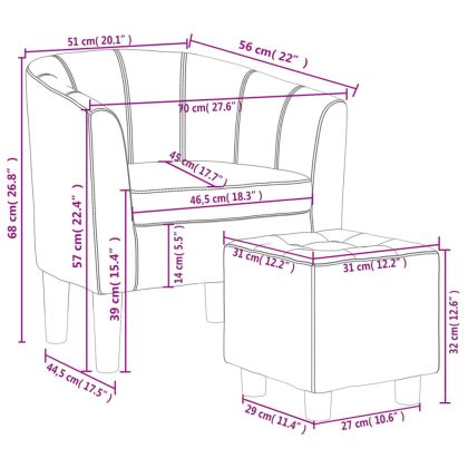 Объл фотьойл с табуретка за крака, кафяв, изкуствена кожа