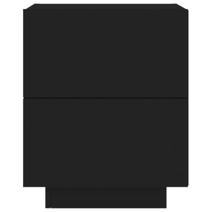 Нощно шкафче с LED осветление, черно, инженерно дърво