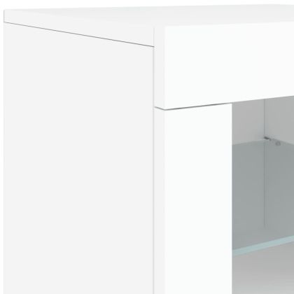 Страничен шкаф с LED осветление, бял, инженерно дърво