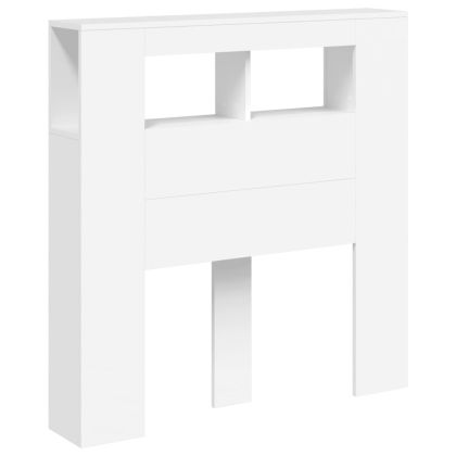 LED горна табла за легло бяла 100x18,5x103,5 см инженерно дърво