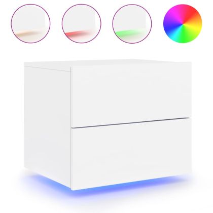 Нощни шкафчета за стена с LED осветление, 2 бр, бели