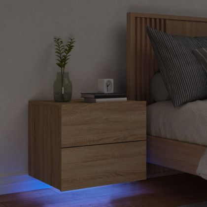 Нощно шкафче за стена с LED осветление, дъб сонома