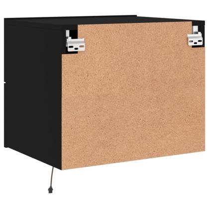 Нощно шкафче за стена с LED светлини, черно