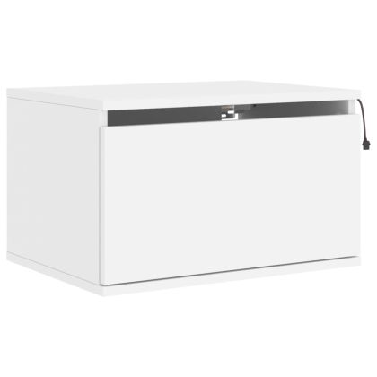 Нощни шкафчета за стена с LED осветление, 2 бр, бели