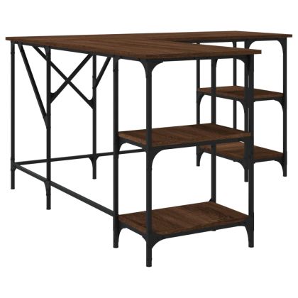 Бюро, кафяв дъб, 139x139x75 см, инженерно дърво