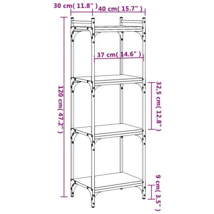 Библиотека 4 рафта черна 40x30x120 см инженерно дърво