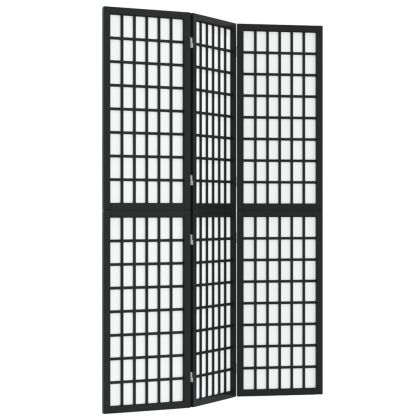 Параван за стая, 3 панела, японски стил, 120x170 cм, черен