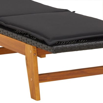 Шезлонги с шалтета, 2 бр, полиратан и акациево дърво масив