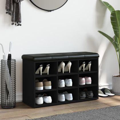 Пейка за обувки, черна, 82x32x50 см, инженерно дърво