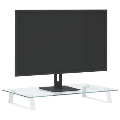 Стойка за монитор, бяла, 60x35x8 см, закалено стъкло и метал