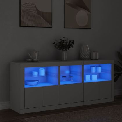 Сайдборд с LED светлини, бял, 162x37x67 см