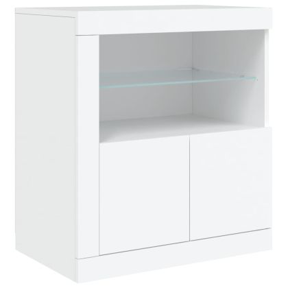 Сайдборд с LED светлини, бял, 162x37x67 см