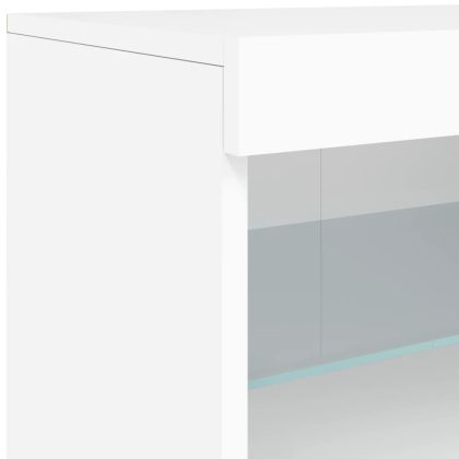 Сайдборд с LED светлини, бял, 162x37x67 см