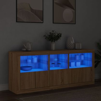 Сайдборд с LED светлини, сонома дъб, 162x37x67 см
