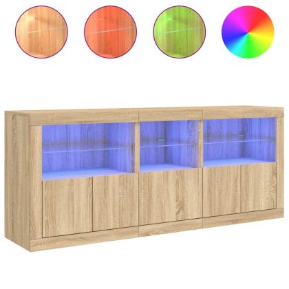Сайдборд с LED светлини, сонома дъб, 162x37x67 см