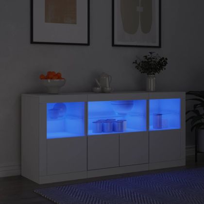 Сайдборд с LED светлини, бял, 142,5x37x67 см