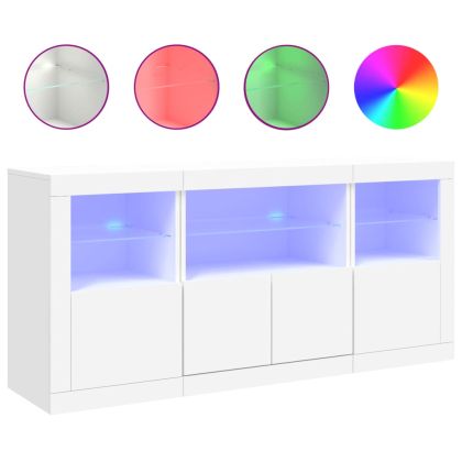 Сайдборд с LED светлини, бял, 142,5x37x67 см