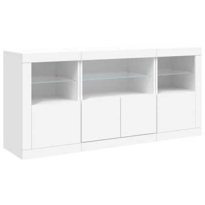 Сайдборд с LED светлини, бял, 142,5x37x67 см
