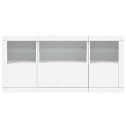 Сайдборд с LED светлини, бял, 142,5x37x67 см