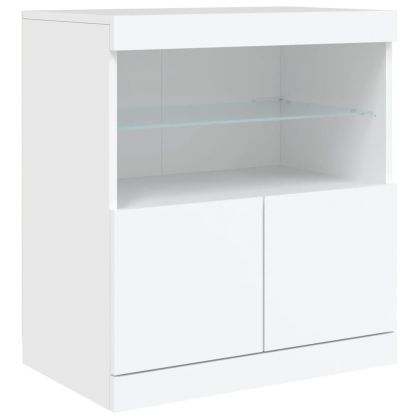 Сайдборд с LED светлини, бял, 142,5x37x67 см