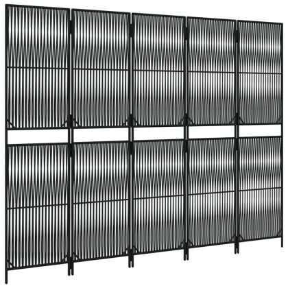 Параван за стая, 5 панела, черен, полиратан