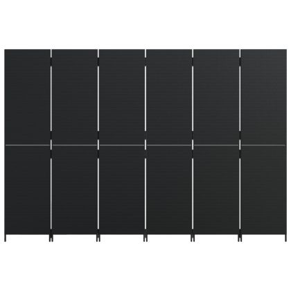 Параван за стая, 6 панела, черен, полиратан