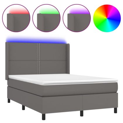 Боксспринг легло с матрак и LED сиво 140x200 см изкуствена кожа