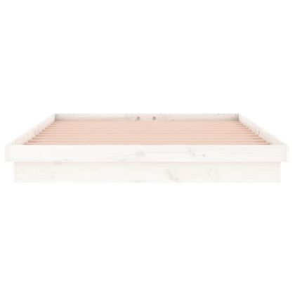 LED рамка за легло бяла 180x200 см Super King дърво масив