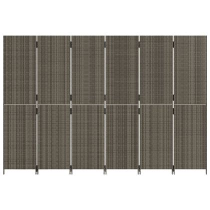 Параван за стая, 6 панела, сив, полиратан