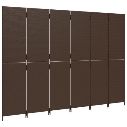 Параван за стая, 6 панела, кафяв, полиратан