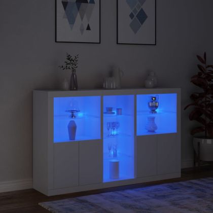 Сайдборд с LED светлини, бял, 162x37x100 см