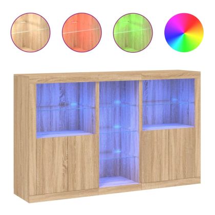 Сайдборд с LED светлини, сонома дъб, 162x37x100 см
