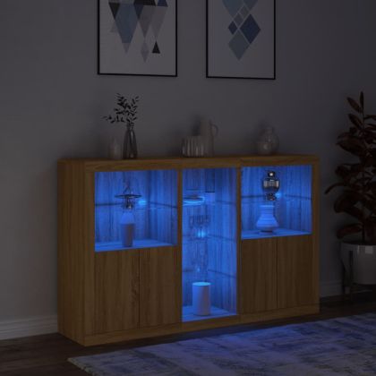 Сайдборд с LED светлини, сонома дъб, 162x37x100 см