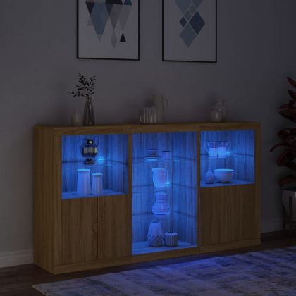 Сайдборд с LED светлини, сонома дъб, 181,5x37x100 см