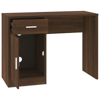 Бюро с чекмедже и шкаф кафяв дъб 100x40x73 см инженерно дърво