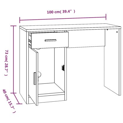 Бюро с чекмедже и шкаф кафяв дъб 100x40x73 см инженерно дърво