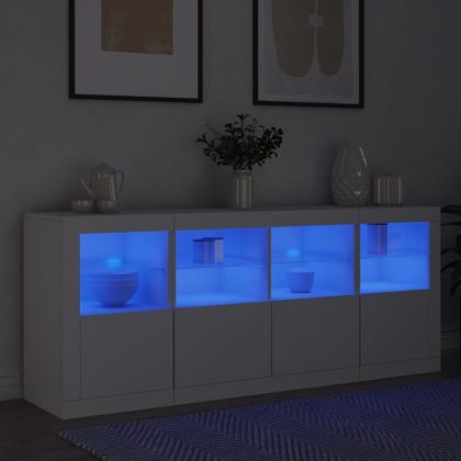 Сайдборд с LED светлини, бял, 163x37x67 см