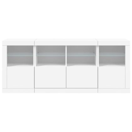 Сайдборд с LED светлини, бял, 163x37x67 см