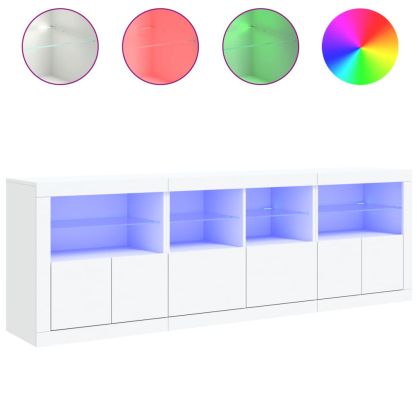 Сайдборд с LED светлини, бял, 202x37x67 см