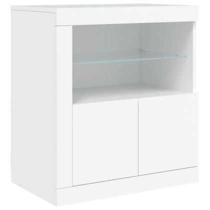Сайдборд с LED светлини, бял, 202x37x67 см