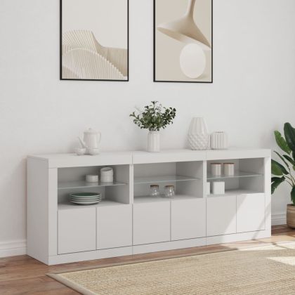 Сайдборд с LED светлини, бял, 181,5x37x67 см