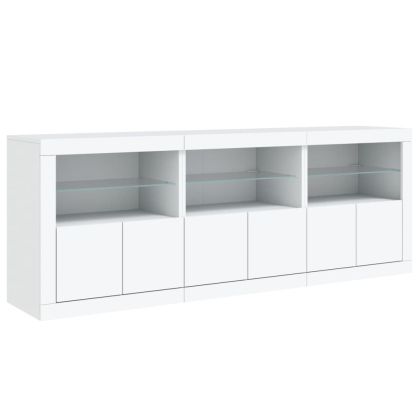 Сайдборд с LED светлини, бял, 181,5x37x67 см