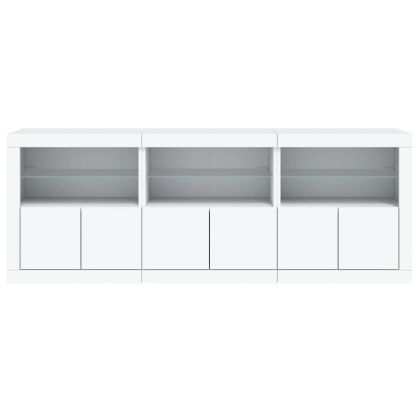Сайдборд с LED светлини, бял, 181,5x37x67 см