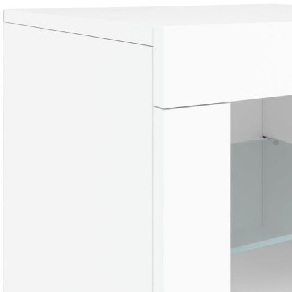 Сайдборд с LED светлини, бял, 181,5x37x67 см