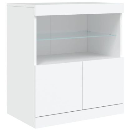 Сайдборд с LED светлини, бял, 181,5x37x67 см
