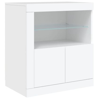 Сайдборд с LED светлини, бял, 283x37x67 см