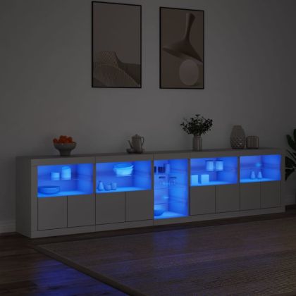 Сайдборд с LED светлини, бял, 283x37x67 см