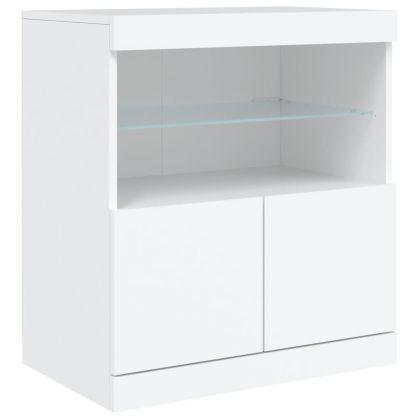 Сайдборд с LED светлини, бял, 283x37x67 см