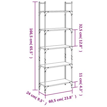 Етажерка за книги 5 нива черна 60,5x24x166,5 см инженерно дърво