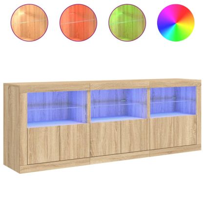 Сайдборд с LED светлини, сонома дъб, 181,5x37x67 см